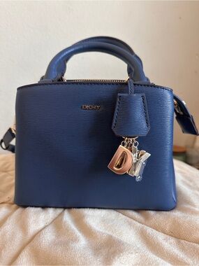 DKNY Navy Leather Mini Satchel with Gold Charms